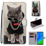 For Huawei P smart 2020 Coloured Drawing Cross Texture Horizontal Flip PU Leather Case with Holder & Card Slots & Wallet & Lanyard(B09 Golden Chain Grey Cat)