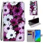 For Huawei P smart 2020 Coloured Drawing Cross Texture Horizontal Flip PU Leather Case with Holder & Card Slots & Wallet & Lanyard(Chrysanthemum Pink White Purple)