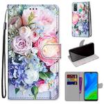 For Huawei P smart 2020 Coloured Drawing Cross Texture Horizontal Flip PU Leather Case with Holder & Card Slots & Wallet & Lanyard(Light Pink Bouquet)