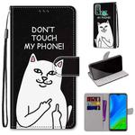 For Huawei P smart 2020 Coloured Drawing Cross Texture Horizontal Flip PU Leather Case with Holder & Card Slots & Wallet & Lanyard(18 Middle Finger White Cat)