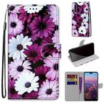 For Huawei P20 Pro Coloured Drawing Cross Texture Horizontal Flip PU Leather Case with Holder & Card Slots & Wallet & Lanyard(Chrysanthemum Pink White Purple)