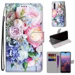 For Huawei P20 Pro Coloured Drawing Cross Texture Horizontal Flip PU Leather Case with Holder & Card Slots & Wallet & Lanyard(Light Pink Bouquet)