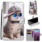 For Huawei P20 Pro Coloured Drawing Cross Texture Horizontal Flip PU Leather Case with Holder & Card Slots & Wallet & Lanyard(B20 Slant Hat Blue Mirror Cat)