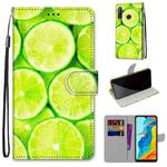 For Huawei P30 Lite Coloured Drawing Cross Texture Horizontal Flip PU Leather Case with Holder & Card Slots & Wallet & Lanyard(Green Lemon)