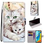 For Huawei P30 Lite Coloured Drawing Cross Texture Horizontal Flip PU Leather Case with Holder & Card Slots & Wallet & Lanyard(Big Cat Holding Kitten)