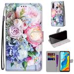 For Huawei P30 Lite Coloured Drawing Cross Texture Horizontal Flip PU Leather Case with Holder & Card Slots & Wallet & Lanyard(Light Pink Bouquet)