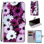 For Huawei P30 Pro Coloured Drawing Cross Texture Horizontal Flip PU Leather Case with Holder & Card Slots & Wallet & Lanyard(Chrysanthemum Pink White Purple)