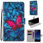 For Huawei P40 Lite E / Y7p Coloured Drawing Cross Texture Horizontal Flip PU Leather Case with Holder & Card Slots & Wallet & Lanyard(Blue Red Butterfly)