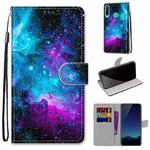 For Huawei P40 Lite E / Y7p Coloured Drawing Cross Texture Horizontal Flip PU Leather Case with Holder & Card Slots & Wallet & Lanyard(Purple Green Starry Sky)