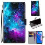 For Huawei P smart Z / Y9 Prime Coloured Drawing Cross Texture Horizontal Flip PU Leather Case with Holder & Card Slots & Wallet & Lanyard(Purple Green Starry Sky)