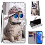 For Huawei P smart Z / Y9 Prime Coloured Drawing Cross Texture Horizontal Flip PU Leather Case with Holder & Card Slots & Wallet & Lanyard(B20 Slant Hat Blue Mirror Cat)