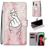 For Huawei P smart+ 2019 / Enjoy 9s Coloured Drawing Cross Texture Horizontal Flip PU Leather Case with Holder & Card Slots & Wallet & Lanyard(Pink Hands Heart)