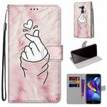 For Huawei Honor V9 Play Coloured Drawing Cross Texture Horizontal Flip PU Leather Case with Holder & Card Slots & Wallet & Lanyard(Pink Hands Heart)