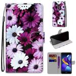 For Huawei Honor V9 Play Coloured Drawing Cross Texture Horizontal Flip PU Leather Case with Holder & Card Slots & Wallet & Lanyard(Chrysanthemum Pink White Purple)