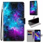 For Huawei Honor V9 Play Coloured Drawing Cross Texture Horizontal Flip PU Leather Case with Holder & Card Slots & Wallet & Lanyard(Purple Green Starry Sky)
