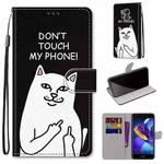 For Huawei Honor V9 Play Coloured Drawing Cross Texture Horizontal Flip PU Leather Case with Holder & Card Slots & Wallet & Lanyard(18 Middle Finger White Cat)