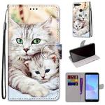 For Huawei Y6 (2018) / Honor 7A Coloured Drawing Cross Texture Horizontal Flip PU Leather Case with Holder & Card Slots & Wallet & Lanyard(Big Cat Holding Kitten)