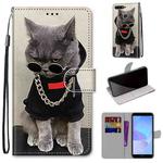 For Huawei Y6 (2018) / Honor 7A Coloured Drawing Cross Texture Horizontal Flip PU Leather Case with Holder & Card Slots & Wallet & Lanyard(B09 Golden Chain Grey Cat)
