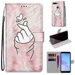 For Huawei Y6 (2018) / Honor 7A Coloured Drawing Cross Texture Horizontal Flip PU Leather Case with Holder & Card Slots & Wallet & Lanyard(Pink Hands Heart)