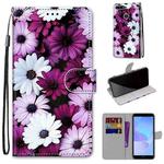 For Huawei Y6 (2018) / Honor 7A Coloured Drawing Cross Texture Horizontal Flip PU Leather Case with Holder & Card Slots & Wallet & Lanyard(Chrysanthemum Pink White Purple)