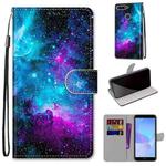 For Huawei Y6 (2018) / Honor 7A Coloured Drawing Cross Texture Horizontal Flip PU Leather Case with Holder & Card Slots & Wallet & Lanyard(Purple Green Starry Sky)