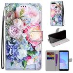 For Huawei Y6 (2018) / Honor 7A Coloured Drawing Cross Texture Horizontal Flip PU Leather Case with Holder & Card Slots & Wallet & Lanyard(Light Pink Bouquet)
