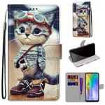 For Huawei Y6p Coloured Drawing Cross Texture Horizontal Flip PU Leather Case with Holder & Card Slots & Wallet & Lanyard(Leather Shoes Cat)