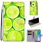 For Huawei Y6p Coloured Drawing Cross Texture Horizontal Flip PU Leather Case with Holder & Card Slots & Wallet & Lanyard(Green Lemon)