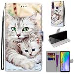 For Huawei Y6p Coloured Drawing Cross Texture Horizontal Flip PU Leather Case with Holder & Card Slots & Wallet & Lanyard(Big Cat Holding Kitten)