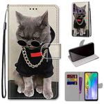 For Huawei Y6p Coloured Drawing Cross Texture Horizontal Flip PU Leather Case with Holder & Card Slots & Wallet & Lanyard(B09 Golden Chain Grey Cat)