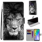 For Huawei Y6p Coloured Drawing Cross Texture Horizontal Flip PU Leather Case with Holder & Card Slots & Wallet & Lanyard(B11 Black White Lion Head)