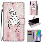 For Huawei Y6p Coloured Drawing Cross Texture Horizontal Flip PU Leather Case with Holder & Card Slots & Wallet & Lanyard(Pink Hands Heart)
