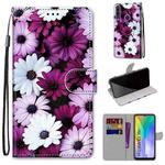 For Huawei Y6p Coloured Drawing Cross Texture Horizontal Flip PU Leather Case with Holder & Card Slots & Wallet & Lanyard(Chrysanthemum Pink White Purple)