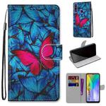 For Huawei Y6p Coloured Drawing Cross Texture Horizontal Flip PU Leather Case with Holder & Card Slots & Wallet & Lanyard(Blue Red Butterfly)