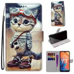 For Huawei Y7 (2019) / Enjoy 9 Coloured Drawing Cross Texture Horizontal Flip PU Leather Case with Holder & Card Slots & Wallet & Lanyard(Leather Shoes Cat)