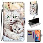 For Huawei Y7 (2019) / Enjoy 9 Coloured Drawing Cross Texture Horizontal Flip PU Leather Case with Holder & Card Slots & Wallet & Lanyard(Big Cat Holding Kitten)