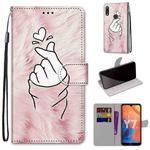 For Huawei Y7 (2019) / Enjoy 9 Coloured Drawing Cross Texture Horizontal Flip PU Leather Case with Holder & Card Slots & Wallet & Lanyard(Pink Hands Heart)