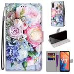 For Huawei Y7 (2019) / Enjoy 9 Coloured Drawing Cross Texture Horizontal Flip PU Leather Case with Holder & Card Slots & Wallet & Lanyard(Light Pink Bouquet)