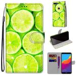 For Huawei Y7 (2018) / Enjoy 8 Coloured Drawing Cross Texture Horizontal Flip PU Leather Case with Holder & Card Slots & Wallet & Lanyard(Green Lemon)