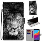 For Huawei Y7 (2018) / Enjoy 8 Coloured Drawing Cross Texture Horizontal Flip PU Leather Case with Holder & Card Slots & Wallet & Lanyard(B11 Black White Lion Head)