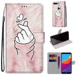 For Huawei Y7 (2018) / Enjoy 8 Coloured Drawing Cross Texture Horizontal Flip PU Leather Case with Holder & Card Slots & Wallet & Lanyard(Pink Hands Heart)