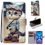 For Huawei Honor 8X Coloured Drawing Cross Texture Horizontal Flip PU Leather Case with Holder & Card Slots & Wallet & Lanyard(Leather Shoes Cat)