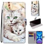 For Huawei Honor 8X Coloured Drawing Cross Texture Horizontal Flip PU Leather Case with Holder & Card Slots & Wallet & Lanyard(Big Cat Holding Kitten)