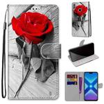 For Huawei Honor 8X Coloured Drawing Cross Texture Horizontal Flip PU Leather Case with Holder & Card Slots & Wallet & Lanyard(B10 Wood Red Rose)