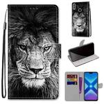 For Huawei Honor 8X Coloured Drawing Cross Texture Horizontal Flip PU Leather Case with Holder & Card Slots & Wallet & Lanyard(B11 Black White Lion Head)