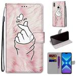 For Huawei Honor 8X Coloured Drawing Cross Texture Horizontal Flip PU Leather Case with Holder & Card Slots & Wallet & Lanyard(Pink Hands Heart)