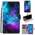 For Huawei Honor 8X Coloured Drawing Cross Texture Horizontal Flip PU Leather Case with Holder & Card Slots & Wallet & Lanyard(Purple Green Starry Sky)