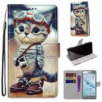 For Huawei Honor 9 Coloured Drawing Cross Texture Horizontal Flip PU Leather Case with Holder & Card Slots & Wallet & Lanyard(Leather Shoes Cat)