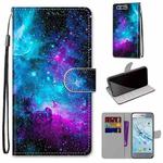 For Huawei Honor 9 Coloured Drawing Cross Texture Horizontal Flip PU Leather Case with Holder & Card Slots & Wallet & Lanyard(Purple Green Starry Sky)
