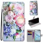 For Huawei Honor 9 Coloured Drawing Cross Texture Horizontal Flip PU Leather Case with Holder & Card Slots & Wallet & Lanyard(Light Pink Bouquet)